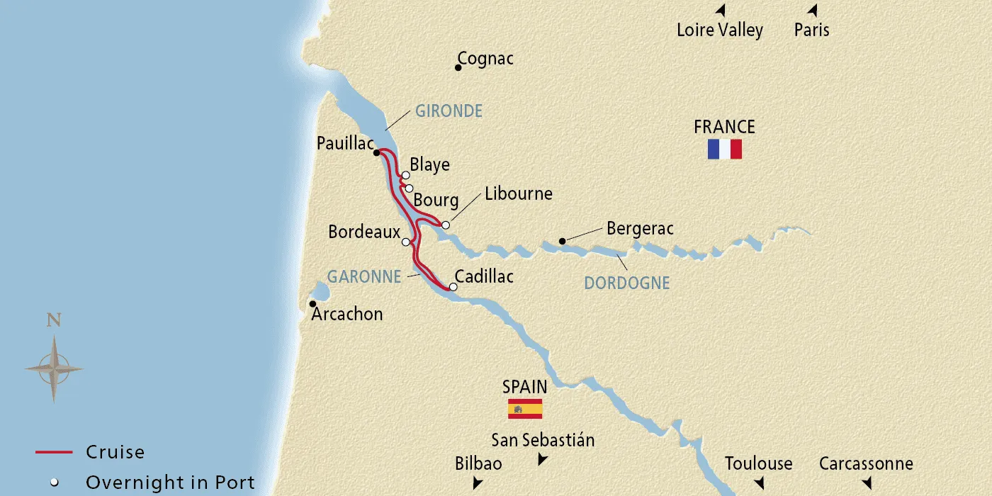 Map of Chateaux, Rivers & Wine itinerary