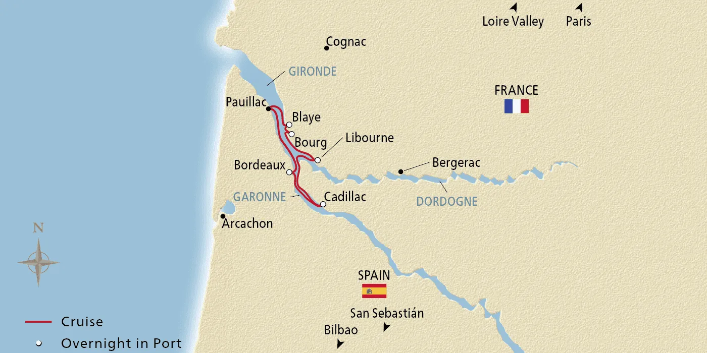 Map of Chateaux, Rivers & Wine itinerary