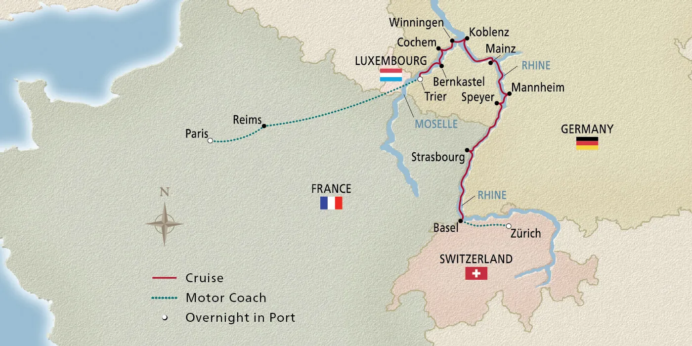 Map of Christmas on the Rhine & Moselle itinerary