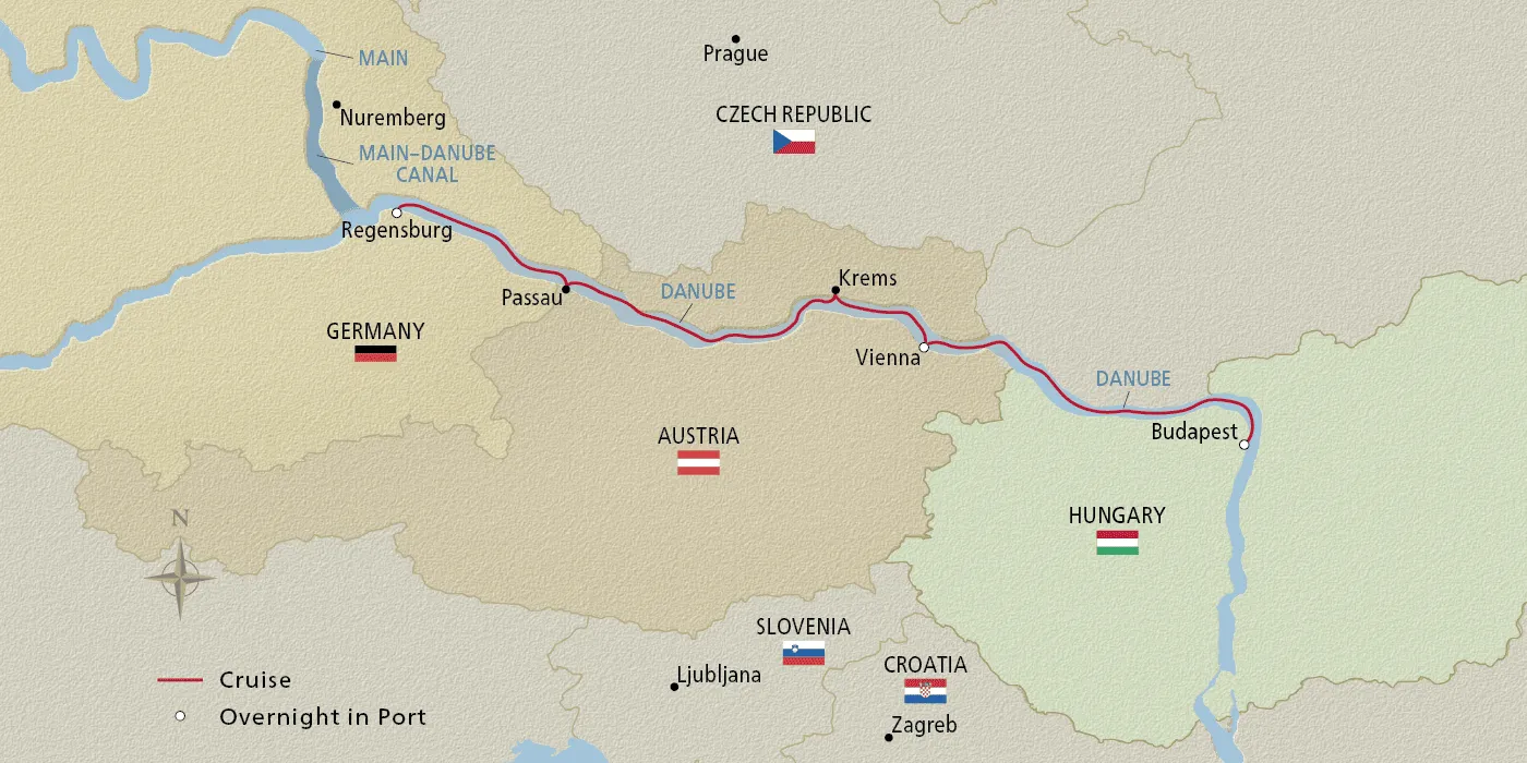 Map of Romantic Danube itinerary