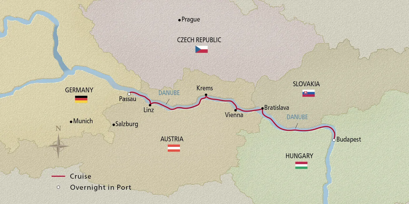 Map of Danube Waltz itinerary