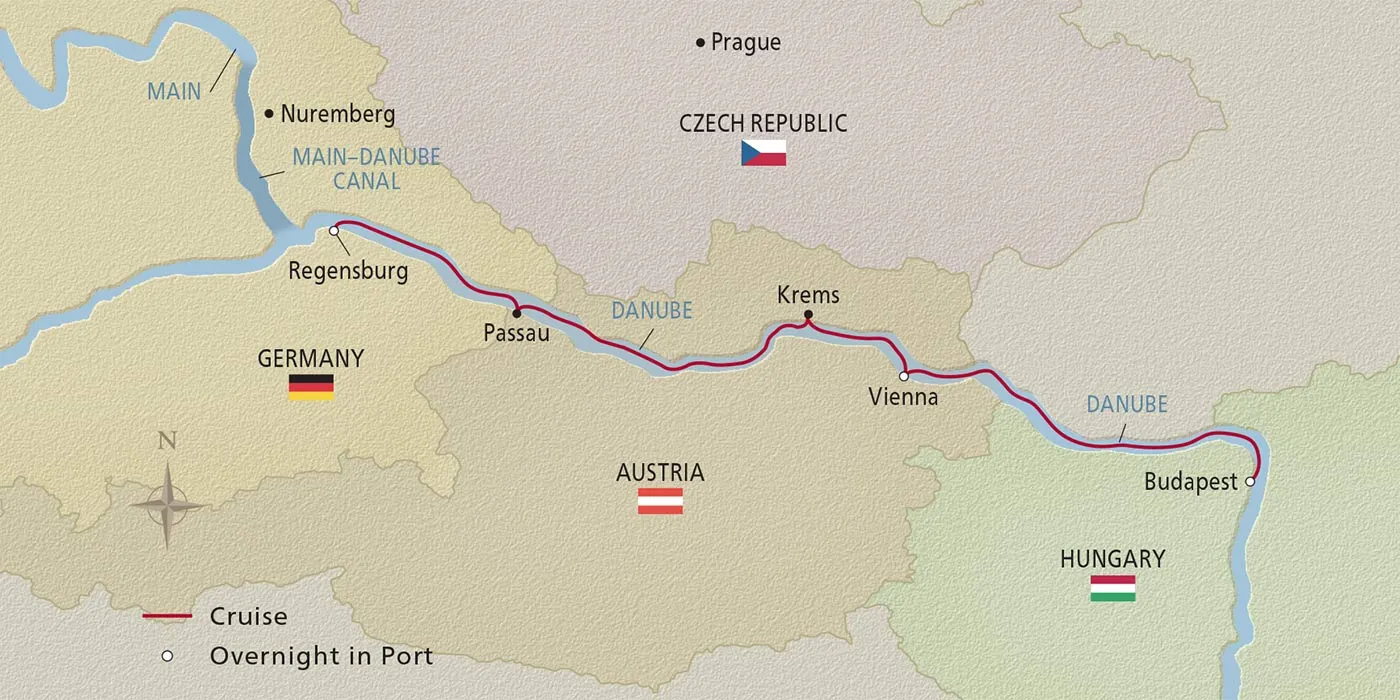 Map of Christmas on the Danube itinerary