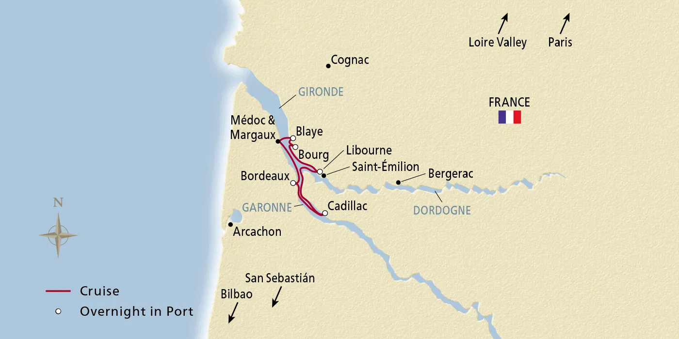 Map of Chateaux, Rivers & Wine itinerary