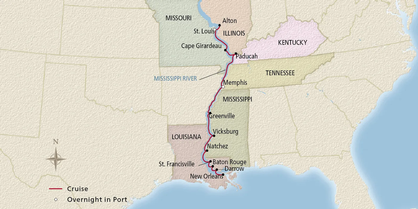 Map of The Big Easy to the Gateway City itinerary