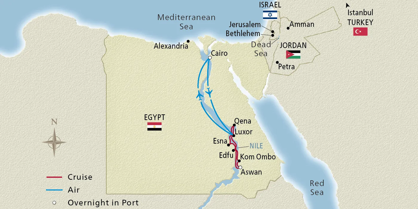 Map of Total Eclipse on the Nile itinerary