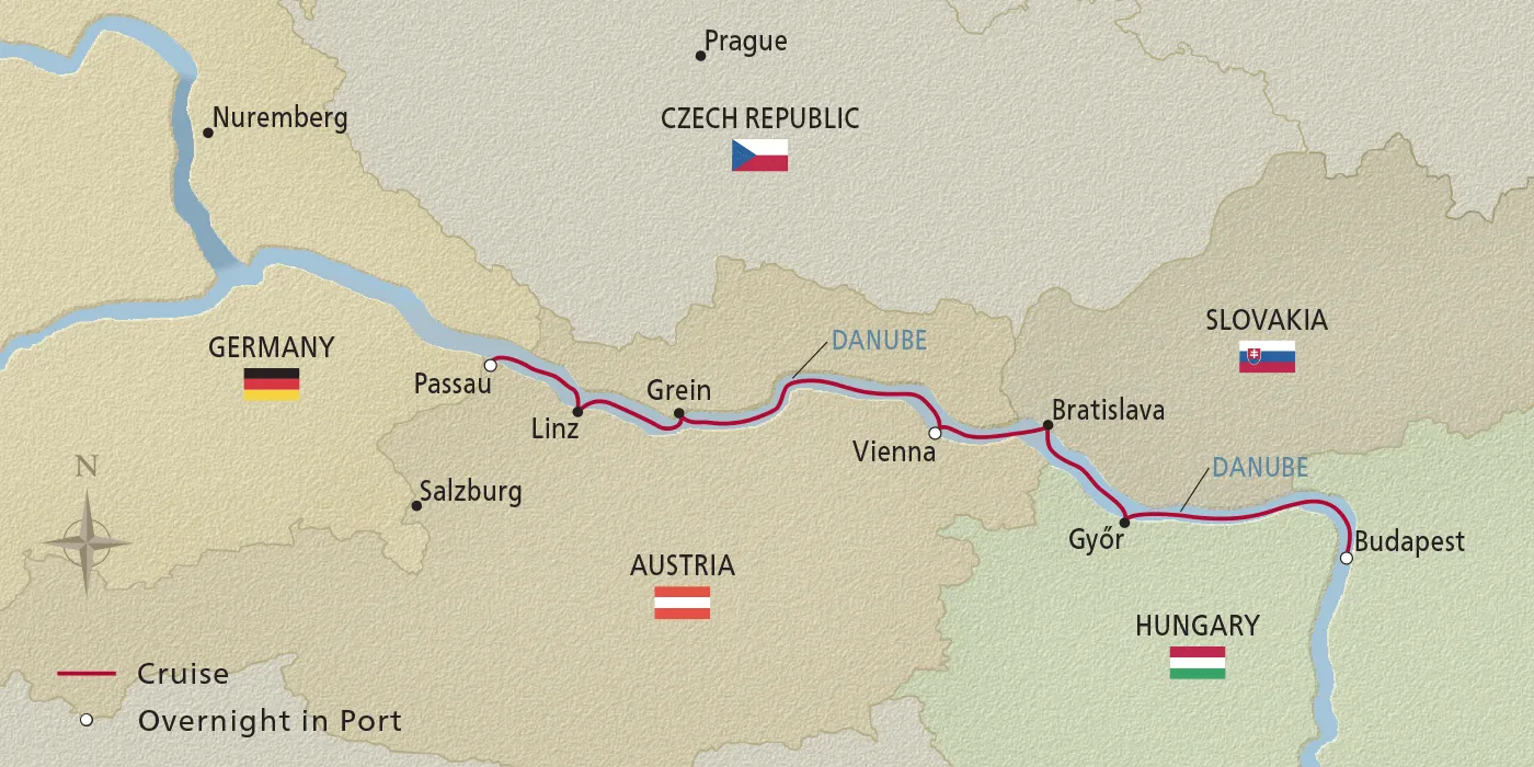 Map of Treasures of the Danube itinerary