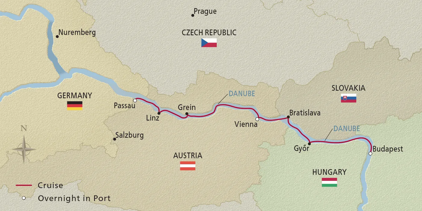 Treasures of the Danube - 2025 Itinerary - Passau to Budapest  Viking®