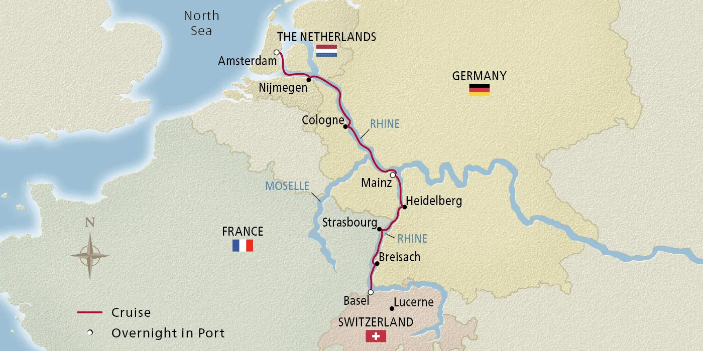 Map of Treasures of the Rhine itinerary