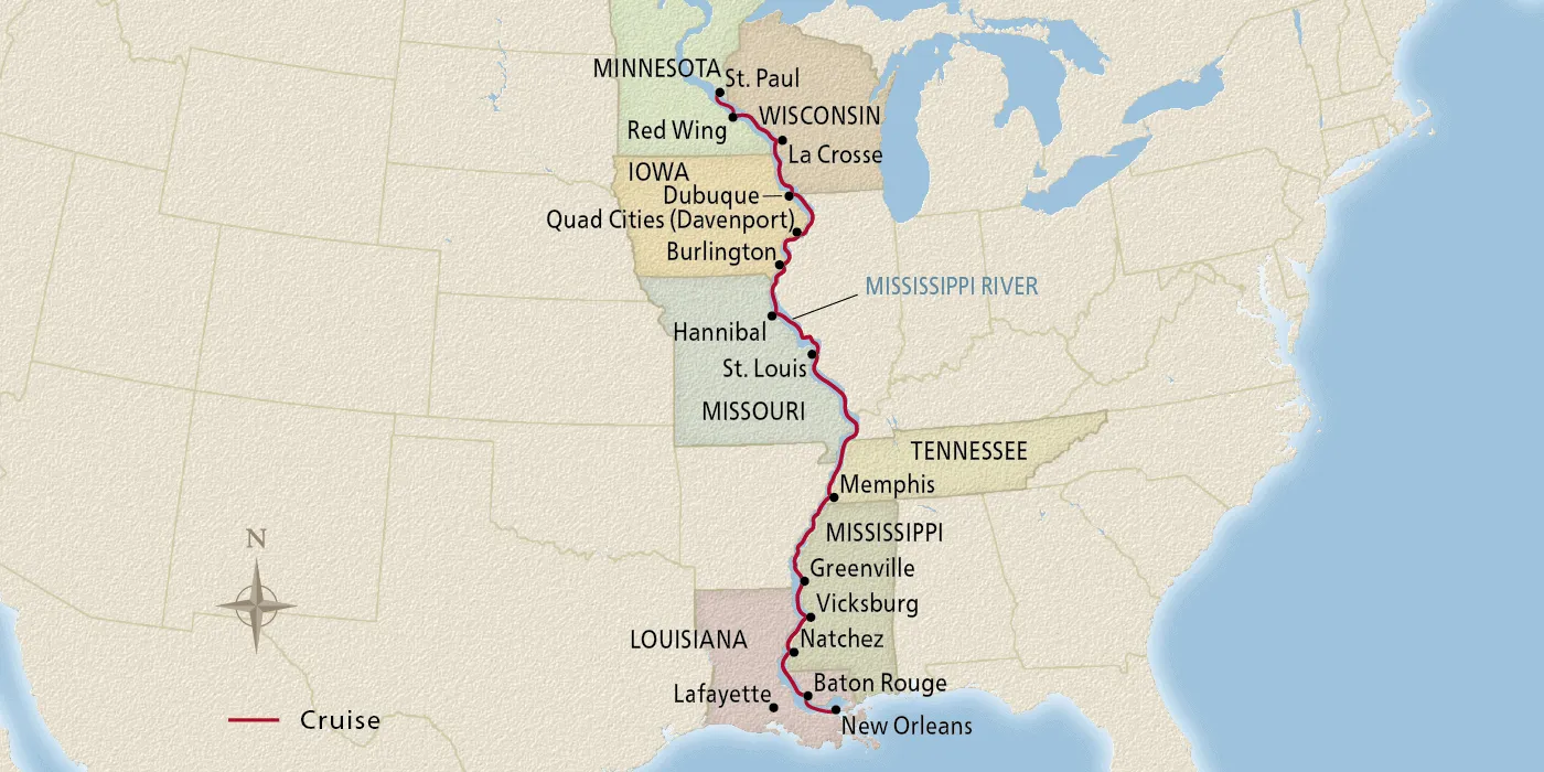 Map of America's Great River itinerary