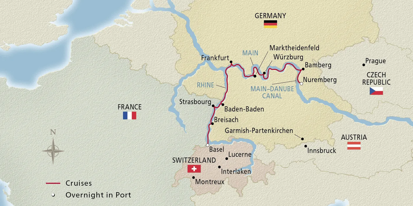Map of Christmas on the Rhine & Main itinerary
