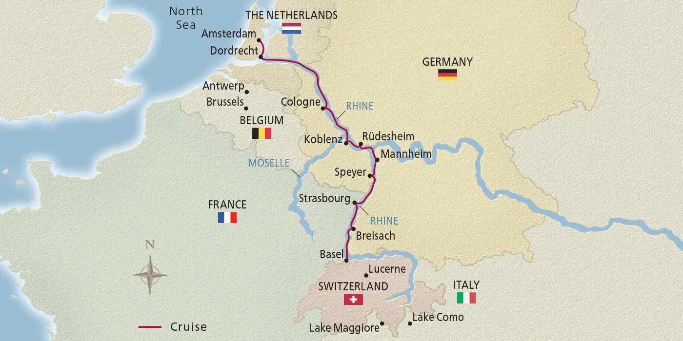 Map of Christmas on the Rhine itinerary