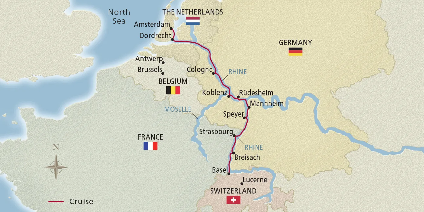 Map of Christmas on the Rhine itinerary