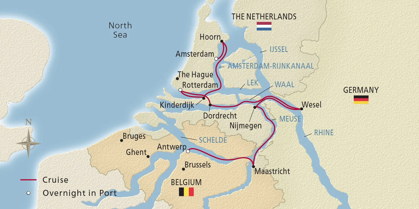 Map of Holland & Belgium itinerary
