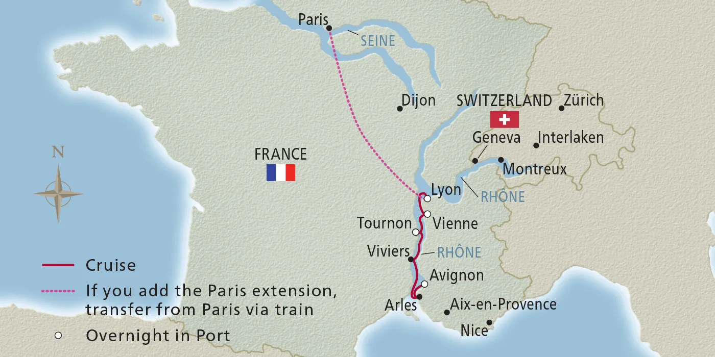 Map of Lyon & Provence itinerary