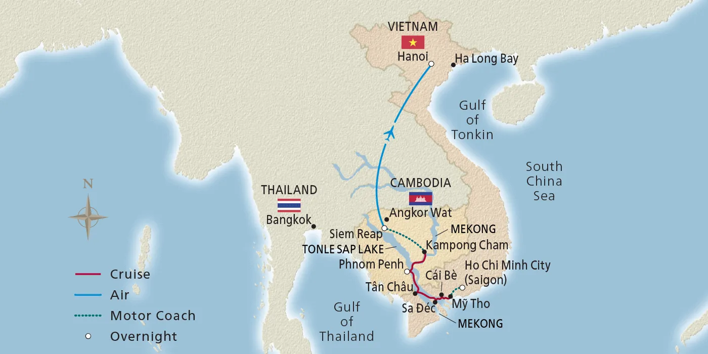 Map of Magnificent Mekong itinerary