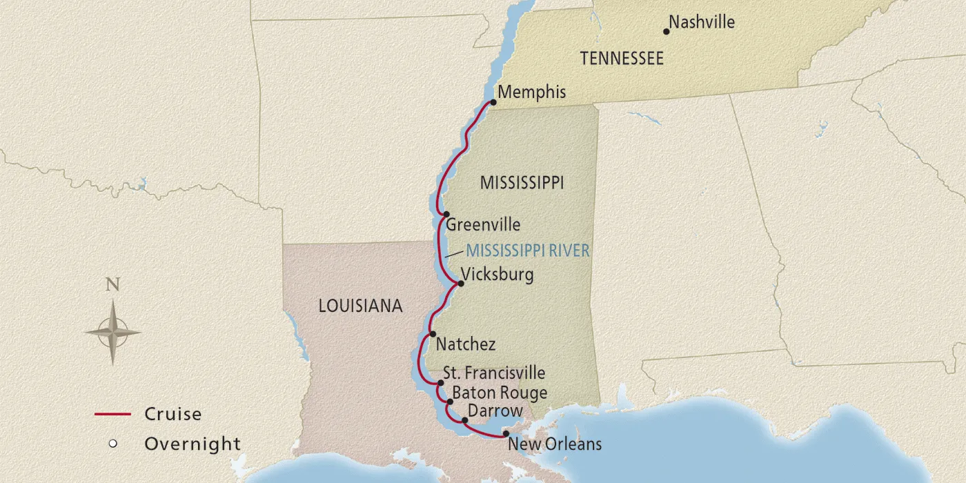 Map of Mississippi Delta Explorer itinerary