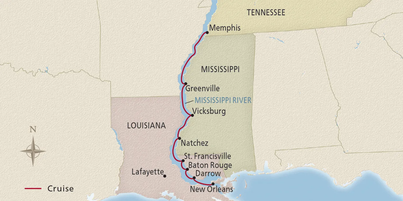 Map of Mississippi Delta Explorer itinerary