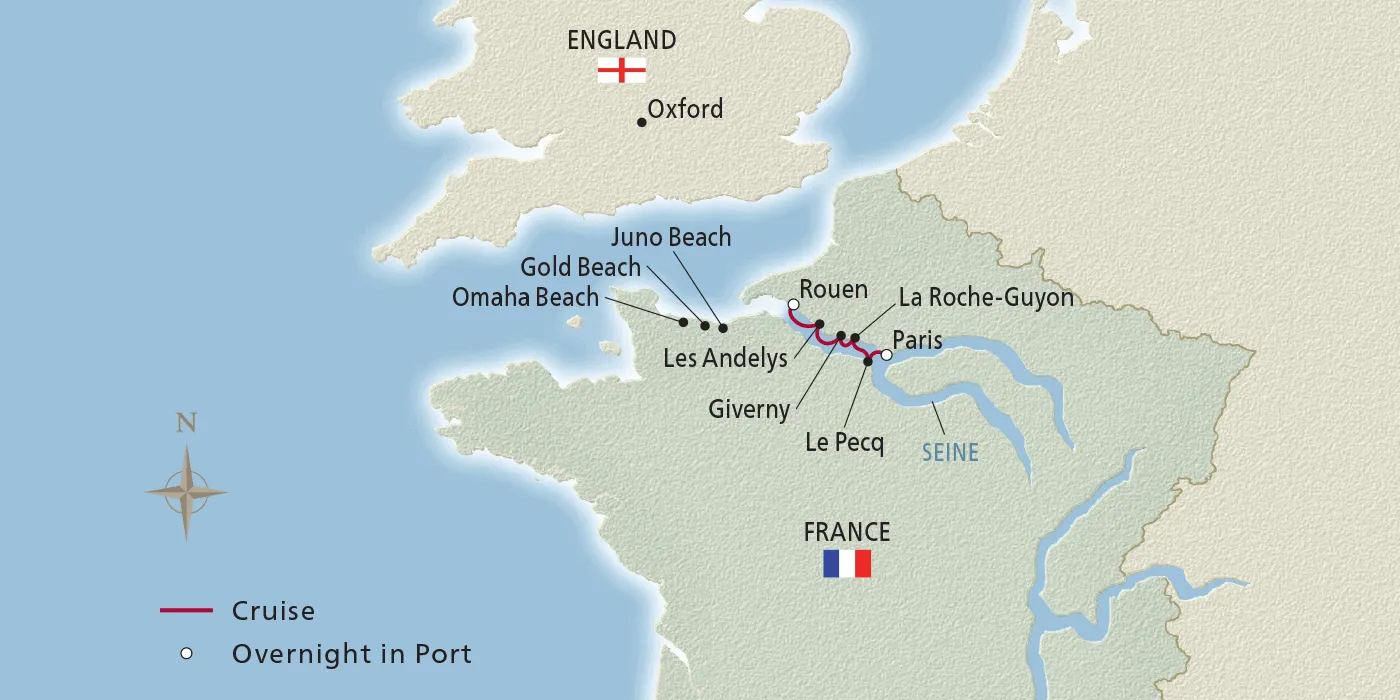 Map of Paris & the Heart of Normandy itinerary