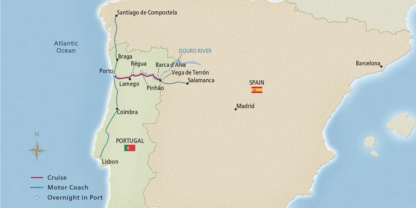 Map of Portugal's River of Gold itinerary