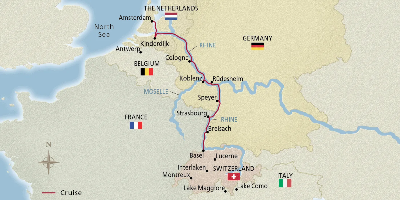 Map of Rhine Getaway itinerary