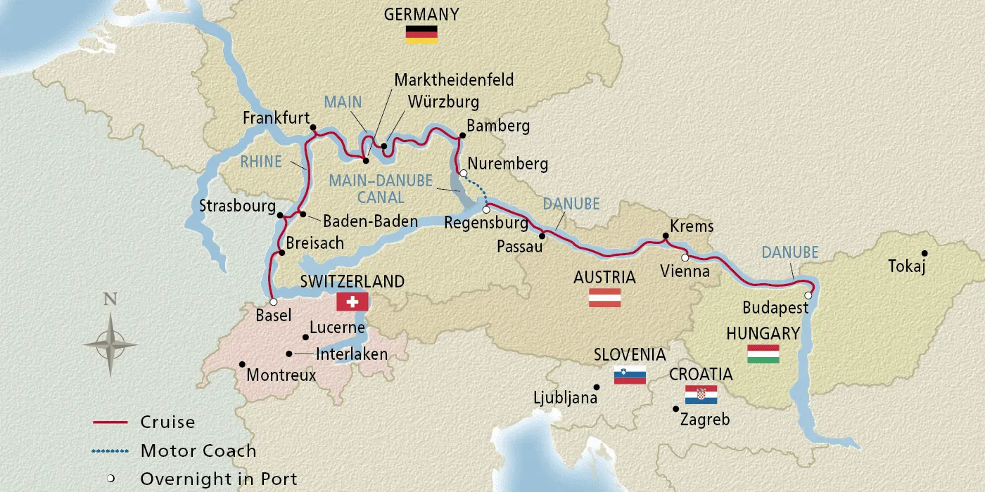 Map of Rhine, Main & Danube Odyssey itinerary