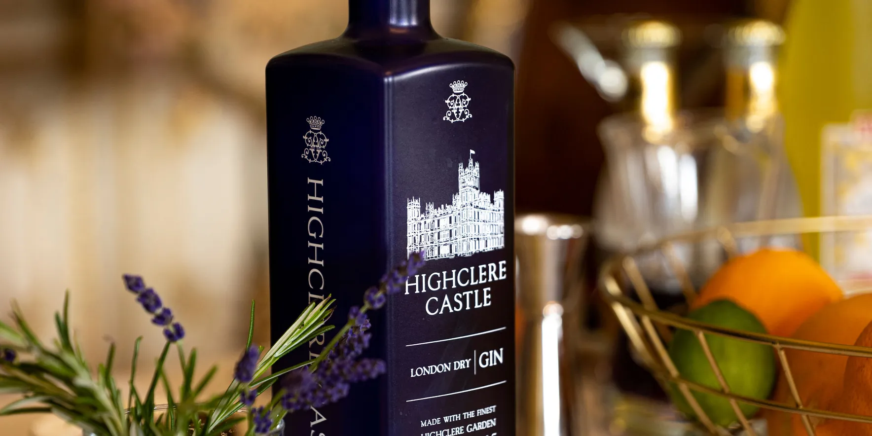 Highclere Castle London Dry Gin bottle on table