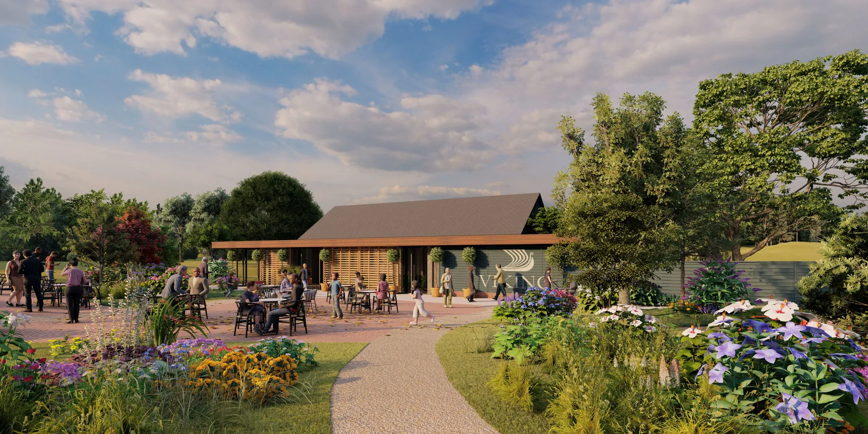 Outdoor café with garden seating area