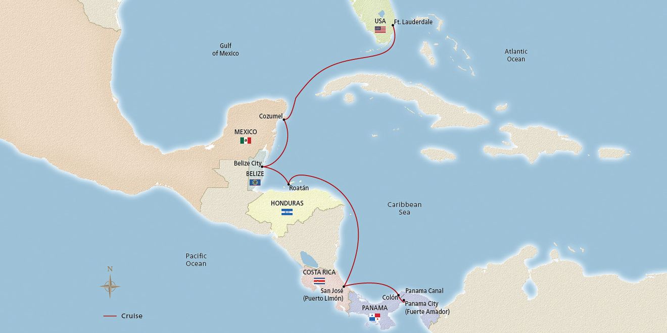 Map of the Classic Panama Canal Passage itinerary
