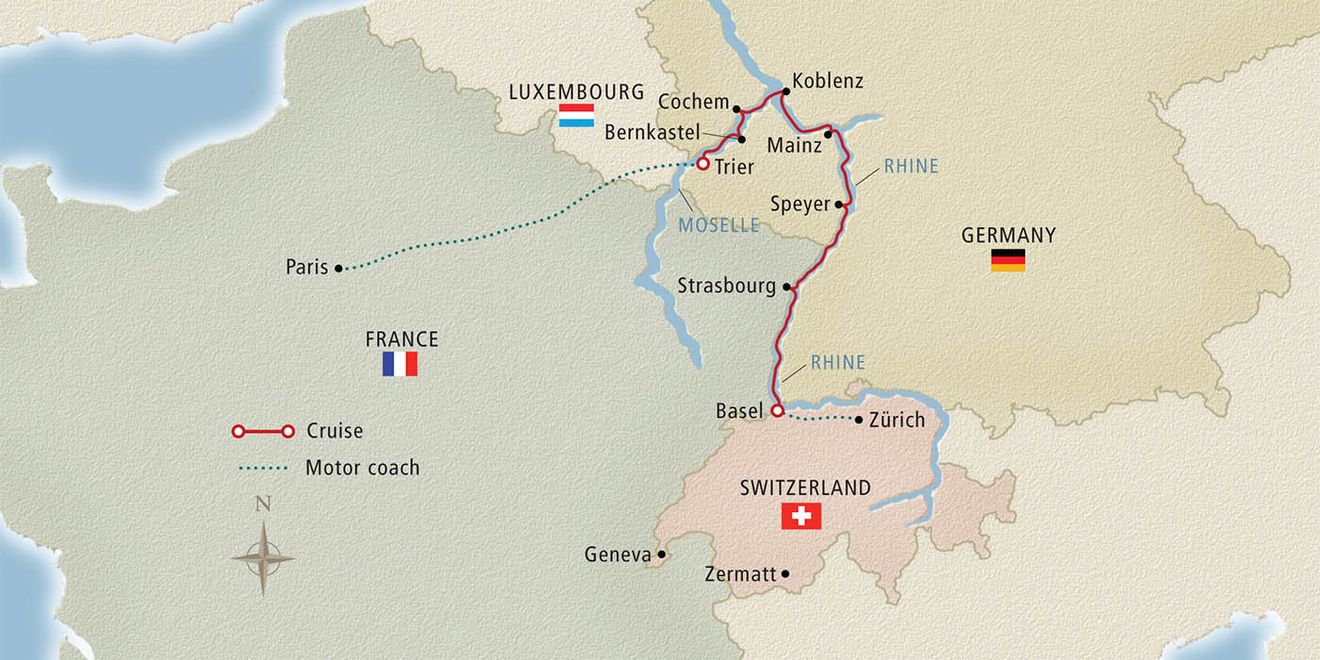 Paris to the Swiss Alps cruise map