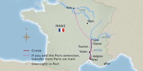 2022 Lyon and Provence cruise map