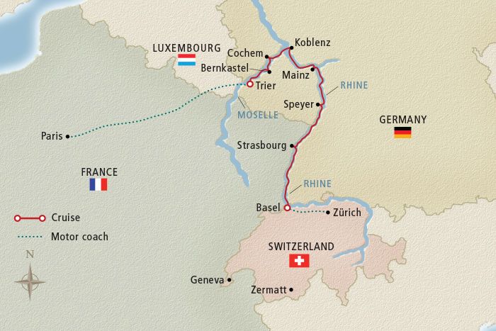 Paris to the Swiss Alps cruise map