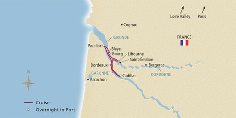 Chateaux Rivers and Wine cruise map