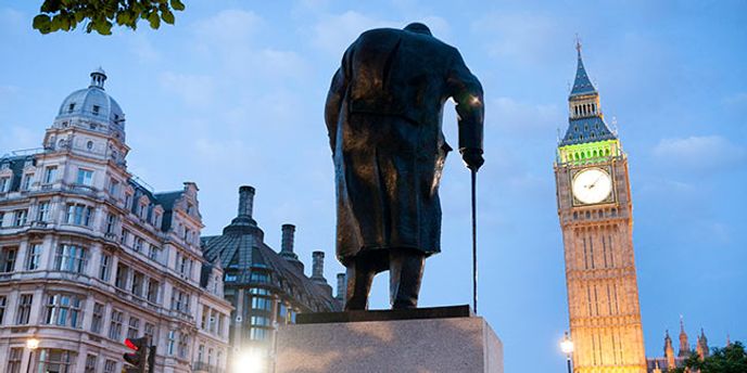 Churchill Statue with tower, London